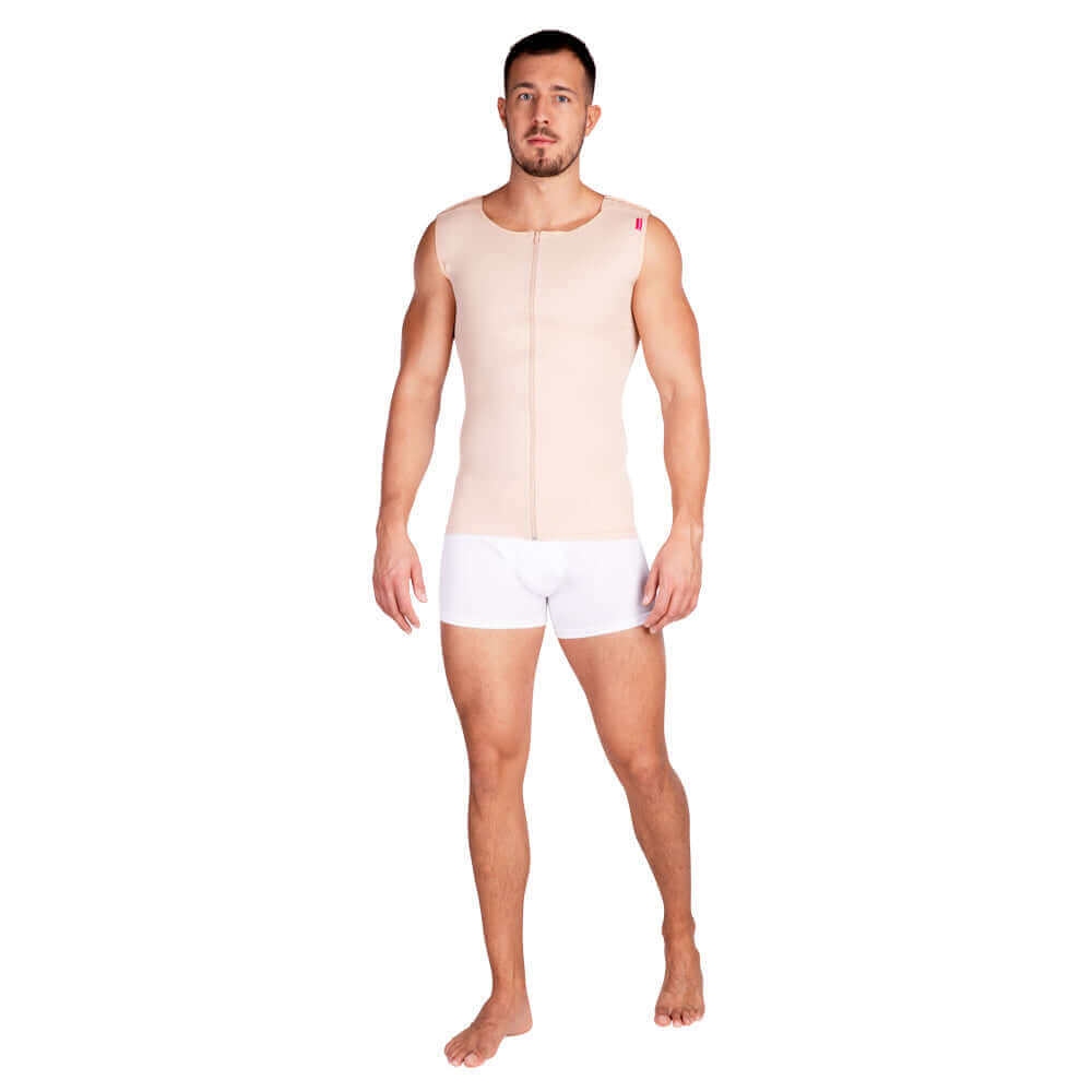 Male Mid Sleeve (3/4) Abdominal Cosmetic Surgery Compression Vest with