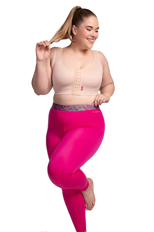 Pink leggings with multicolour waistband 