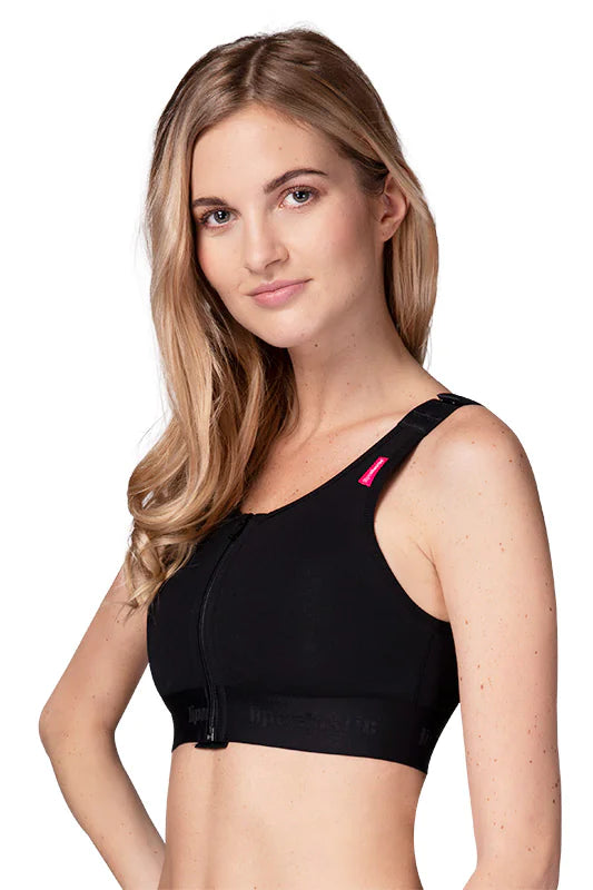 Post-operative zipper front compression bra black