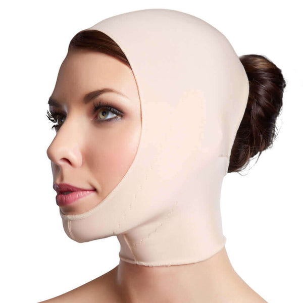 LIPOELASTIC- FM extra- Post Surgical Chin and Neck Lifting Compression Mask  for Women and Men with Velcro fastener, Jowl Tightening (White, XS)