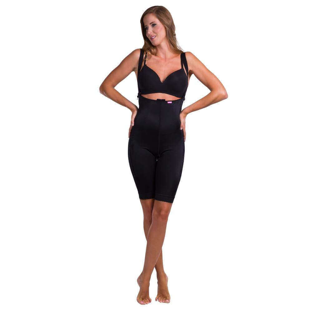 High compression girdle to the knee with semi-thick suspenders and